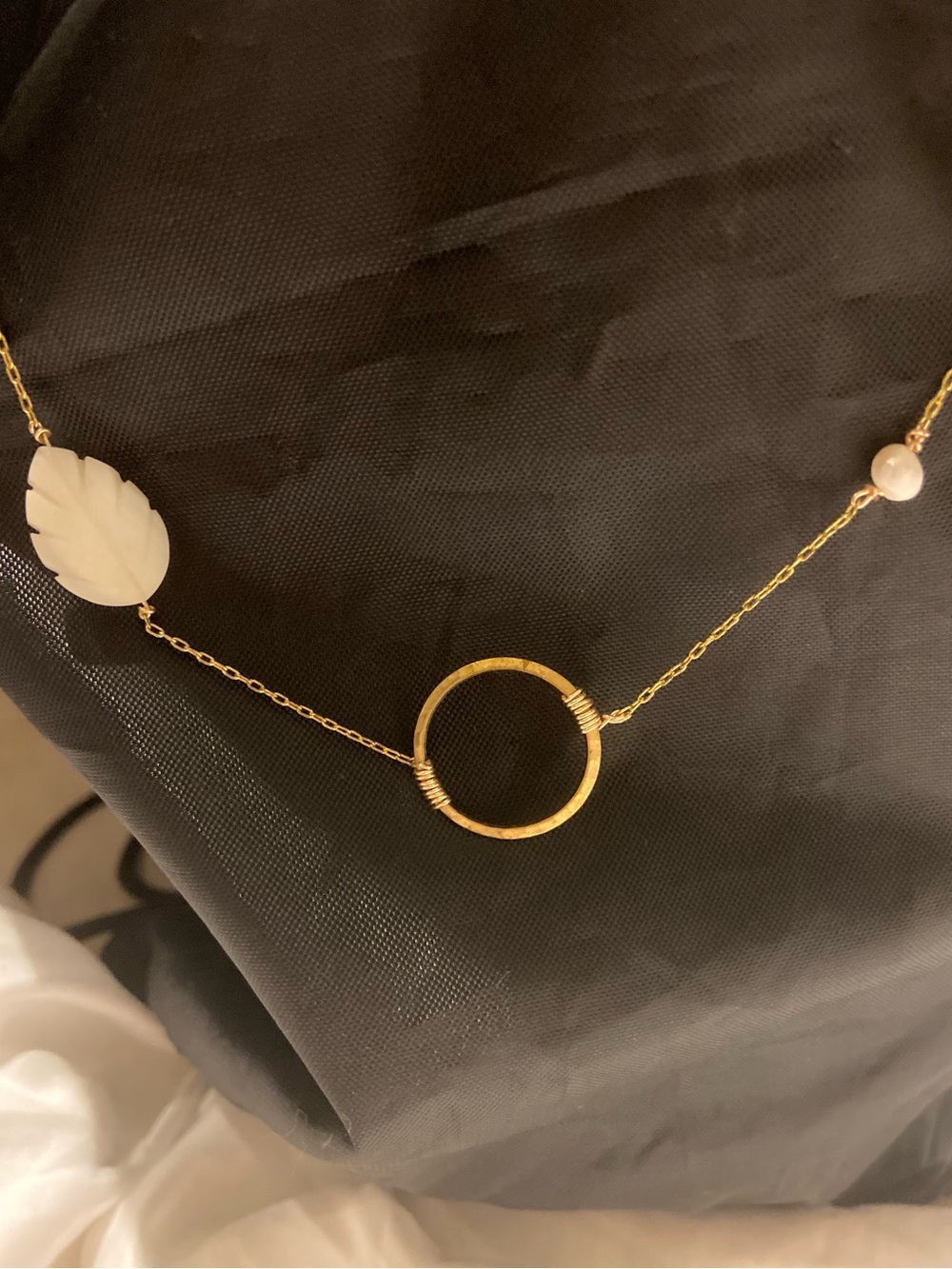 Gold Circle & White Leaf Pendant Necklace - Women Jewelry